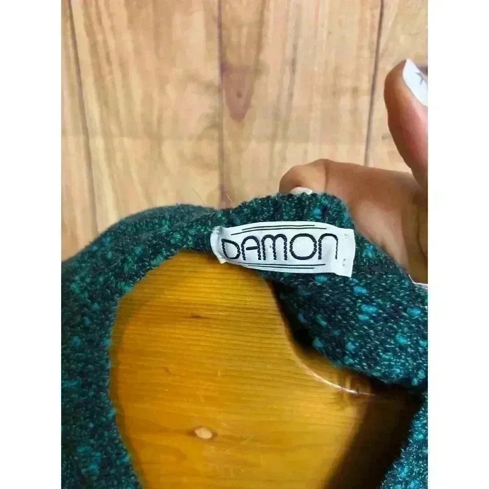 Retro Vintage 80s 90s V Neck Knit Sweater Green and Black Size 2XL Tall READ DES